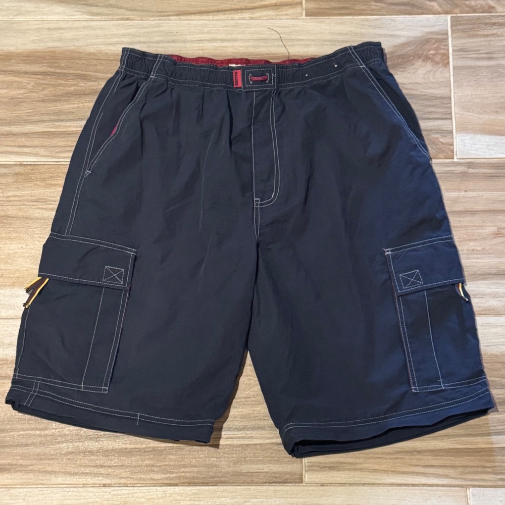 Vintage Y2K Plugg Jeans Co Baggy Cargo Skate Shorts Navy Contrast Stitch Size 36